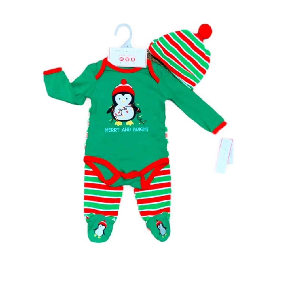 Christmas Holiday Infant Penguin Outfit Set Size 3-6 Months